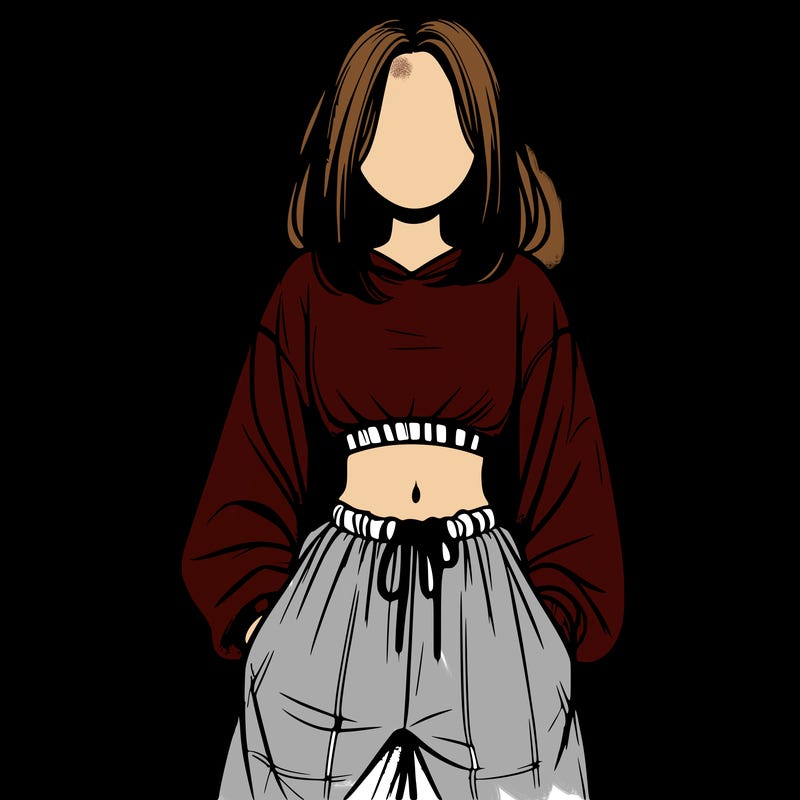 realistic girl faceless with baggy pants and a crop top