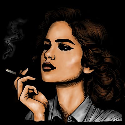 realistic beautiful lady smoking
