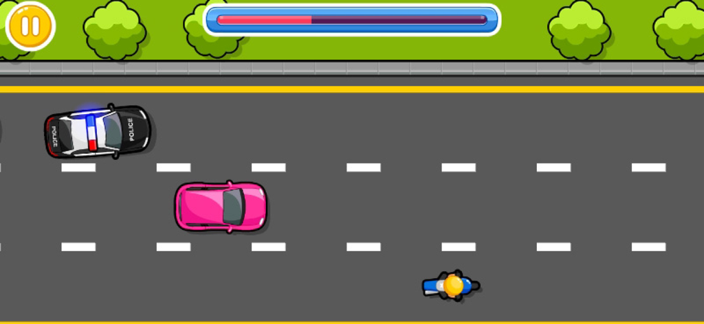 Vista dall'alto di un mini gioco di inseguimento in auto della polizia per bambini