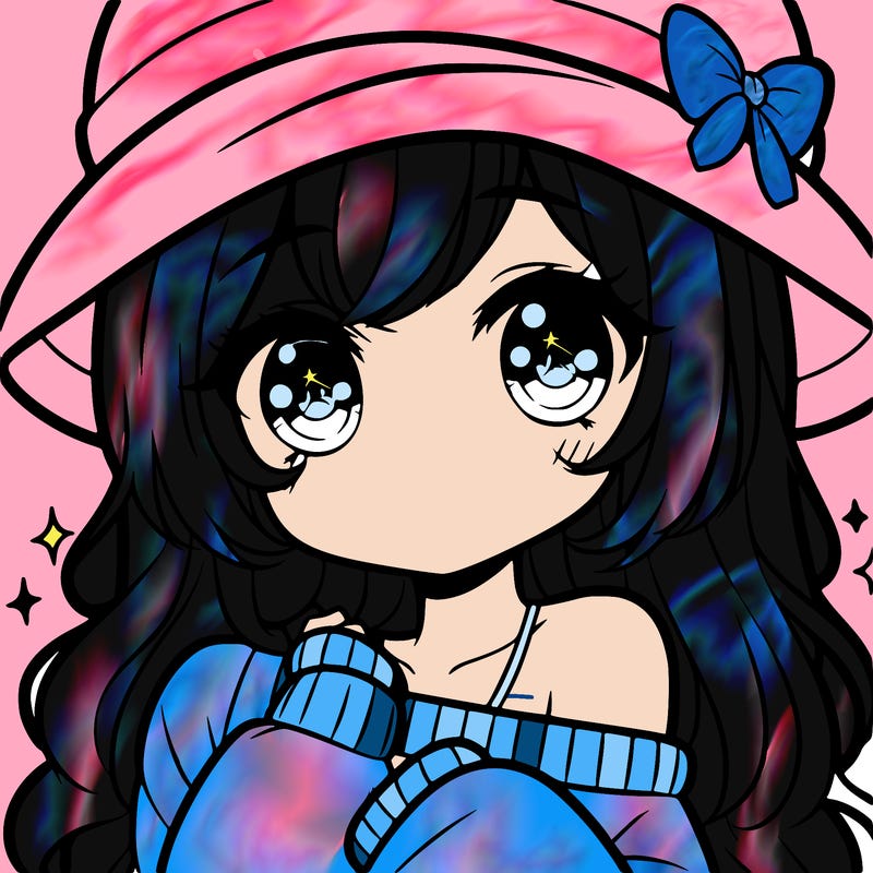 cute anime girl with hat and big cut eyes