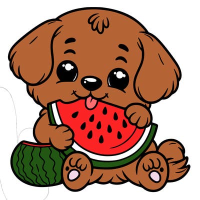 puppy eating a watermelon
