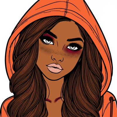 realistic beautiful girl with a hood on