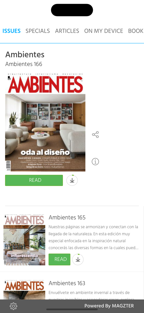 Ambientes - Lista de números de revistas digitales en la aplicación de arquitectura y diseño Ambientes