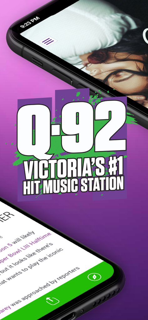 Q92 Victorias Hitmusiksender-App Nr. 1 Benutzeroberfläche