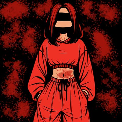 realistic girl faceless with baggy pants and a crop top