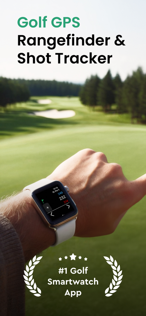 Roundabout - Golf GPS Tracker - Apple Watch displaying golf GPS rangefinder and shot tracker on a green course