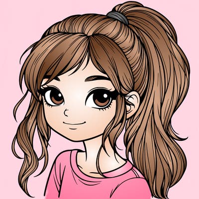 realistic girl with ponytail