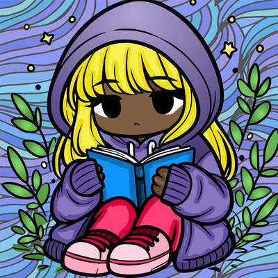 girl in oversized hoodie reading a book
