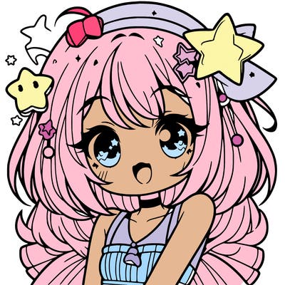 cute anime girl with star accessories