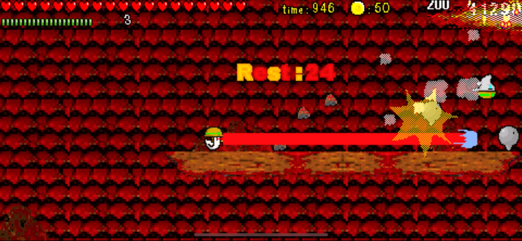 A pixel art bird character firing a powerful red laser beam at an enemy in the action game Tori Game.