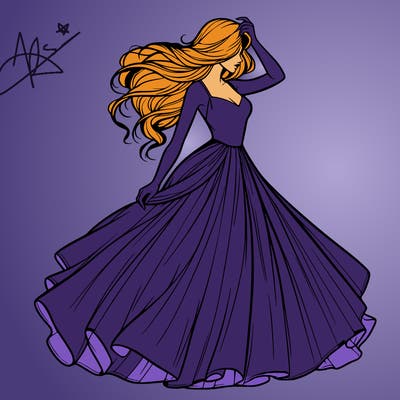 realistic woman with dress flowing in the wind