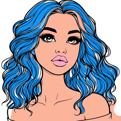 realistic girl with wavy hair and lips