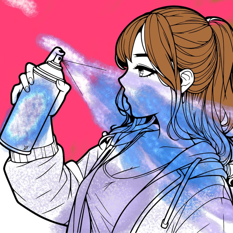 a realistic girl spray, painting