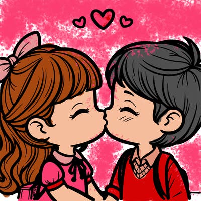 boy and girl kissing