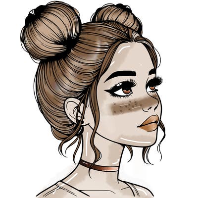 realistic girl with buns on the top of her head