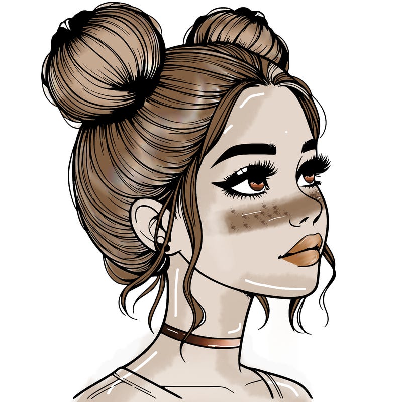 realistic girl with buns on the top of her head