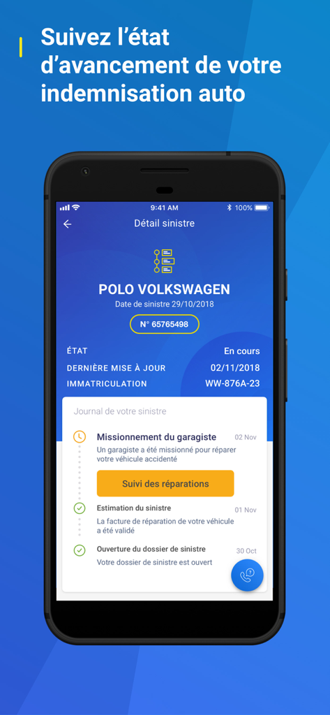 Sanlam Maroc - Sanlam Maroc mobile app screen showing real-time tracking of an auto insurance claim