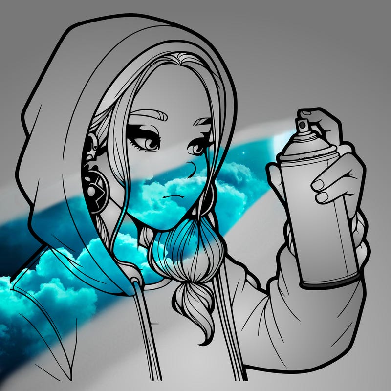a realistic girl, spray painting