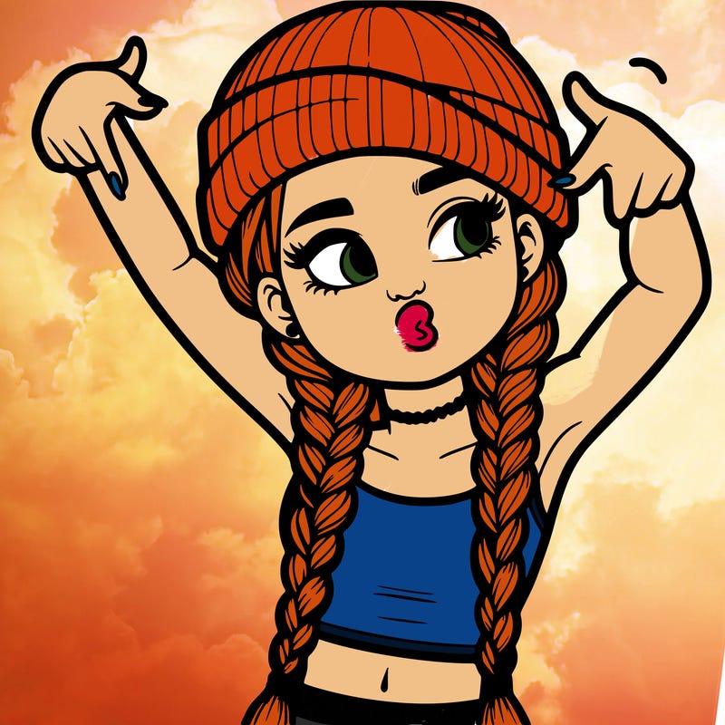 realistic teenage girl with braids and a beanie and crop top doing 🫶🏼