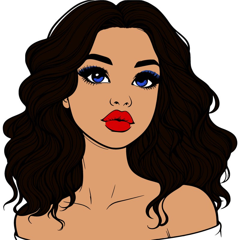 realistic girl with wavy hair and lips