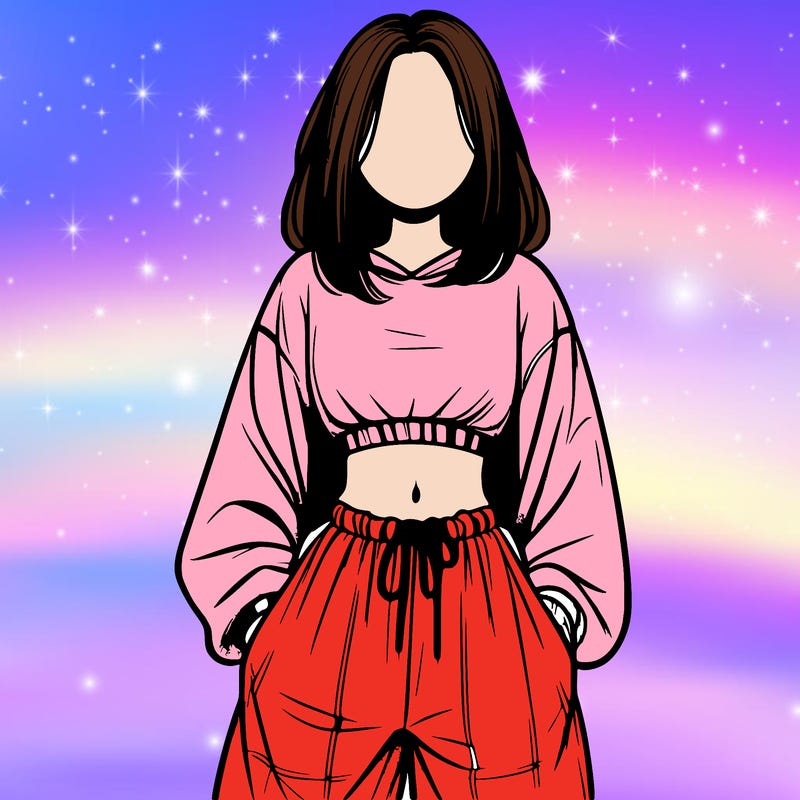 realistic girl faceless with baggy pants and a crop top