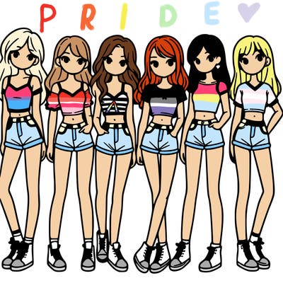 a group of girls wearing crop tops and shorts