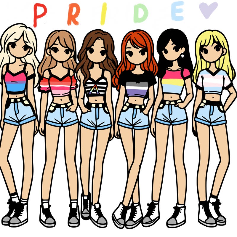 a group of girls wearing crop tops and shorts