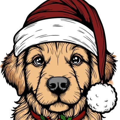 realistic dog with a christmas hat