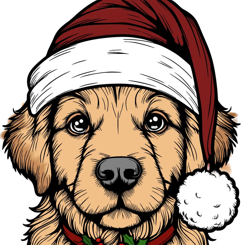 realistic dog with a christmas hat