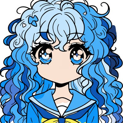 anime  girl with curly hair
