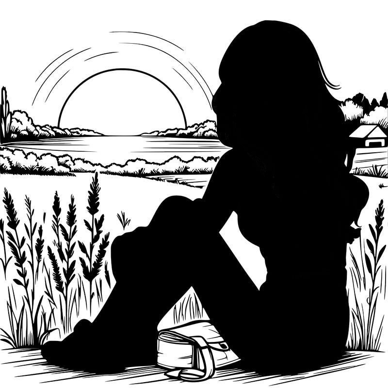 realistic girl sitting and watching the sunset