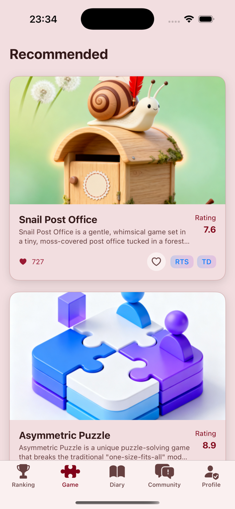 ZylithixVexora-Quorvum - Recommended games section in the ZylithixVexora-Quorvum app featuring Snail Post Office and Asymmetric Puzzle