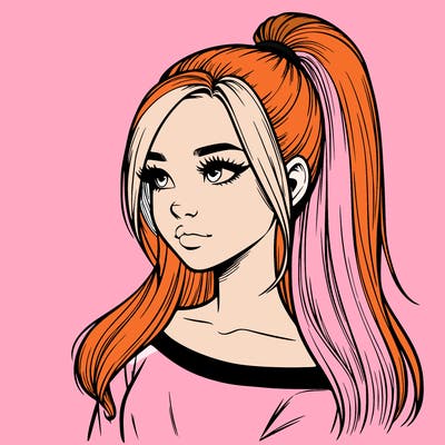 realistic girl with a high ponytail