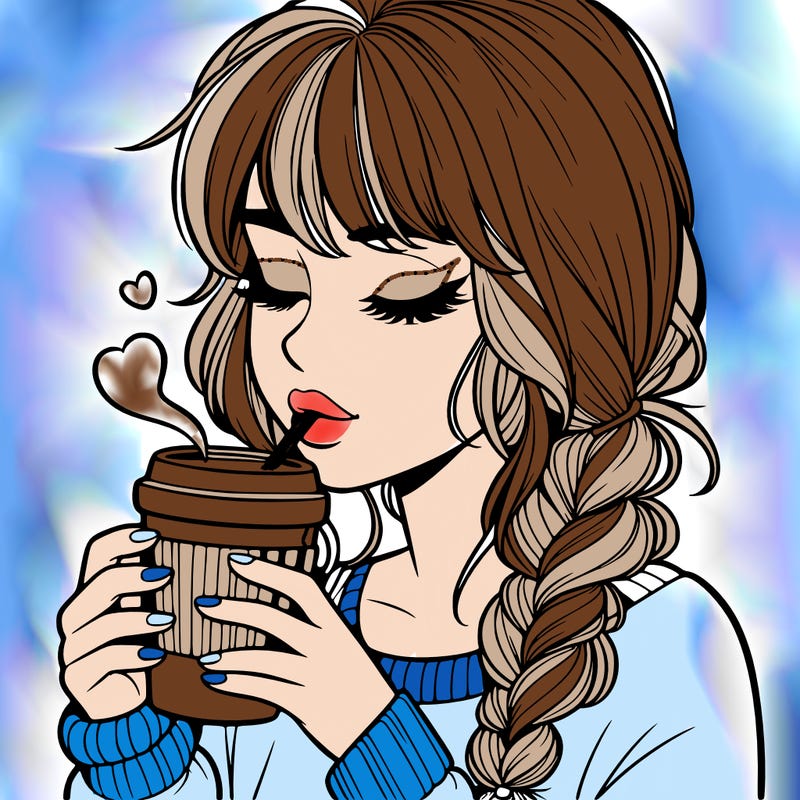 realistic girl drinking coffee