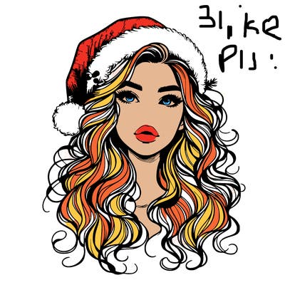 realistic christmas girl with wavy hair and lips