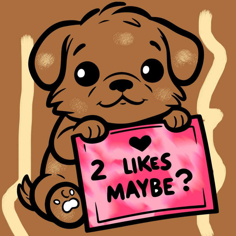 a puppy holding a sign that says 2 likes maybe?