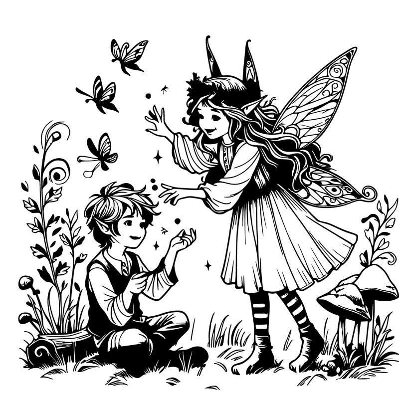 realistic fae girl and boy playing