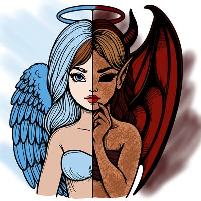 realistic angel half demon