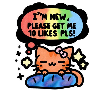 kitty taking a nap dream talking and saying "i'm new, please get me at least 10 likes pls!!"