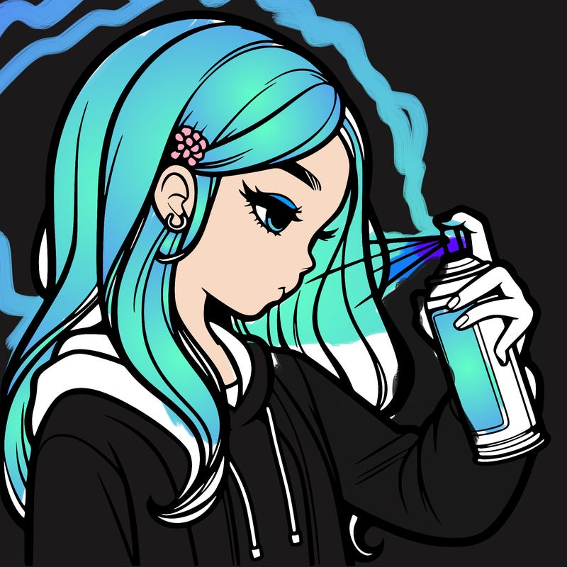 a realistic girl spray painting