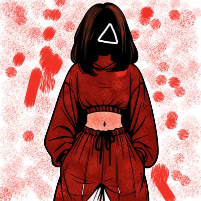 realistic girl faceless with baggy pants and a crop top