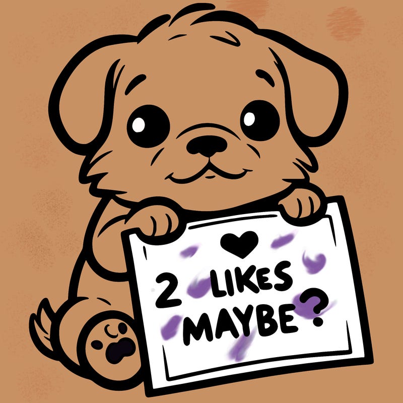 a puppy holding a sign that says 2 likes maybe?