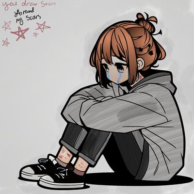 sad anime girl sitting alone