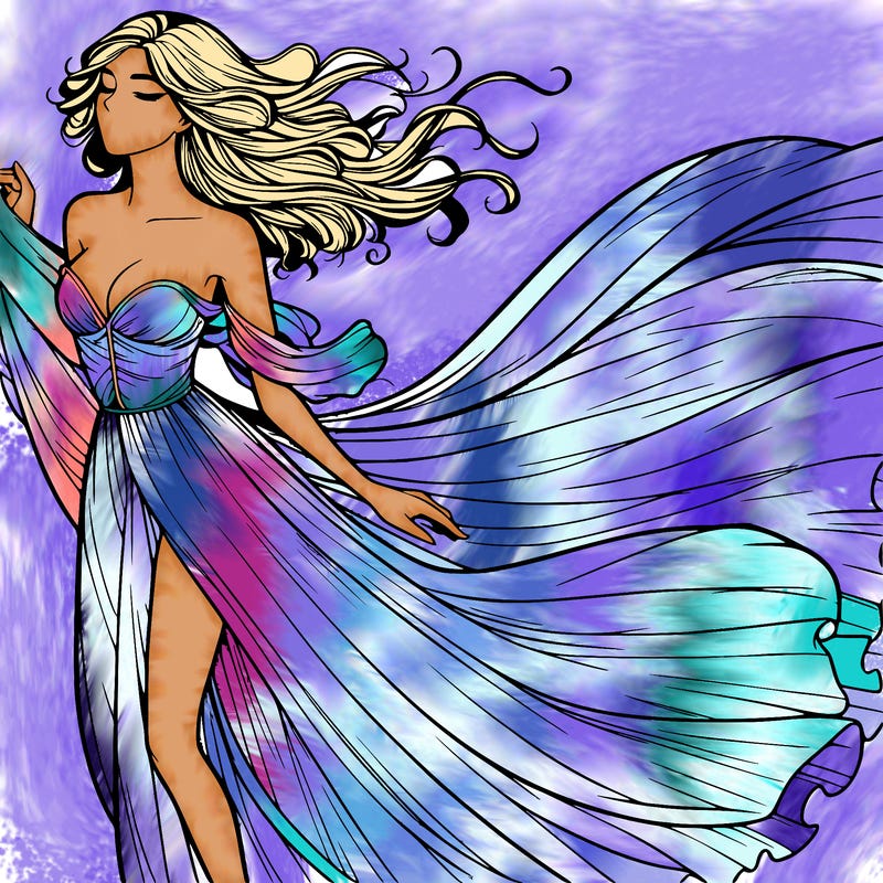 realistic woman in dress flowing the the wind