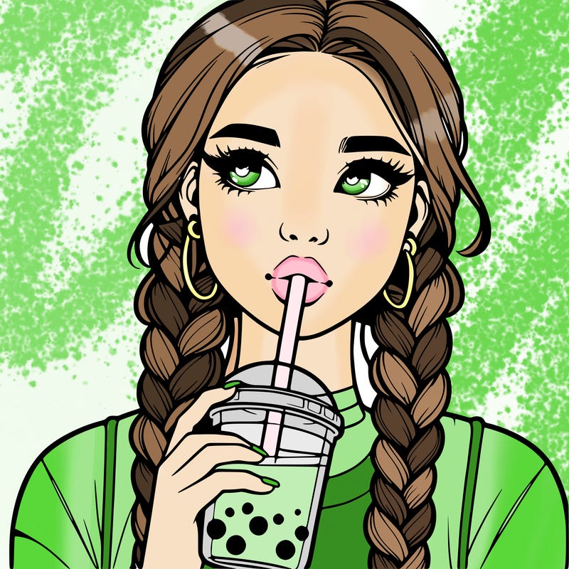 realistic girl with braided hair drinking boba