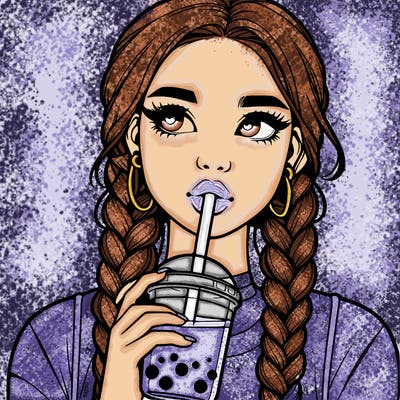 realistic girl with braided hair drinking boba