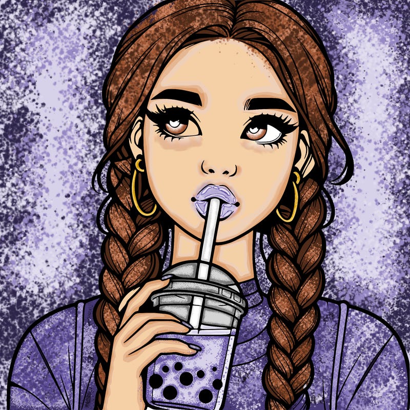 realistic girl with braided hair drinking boba