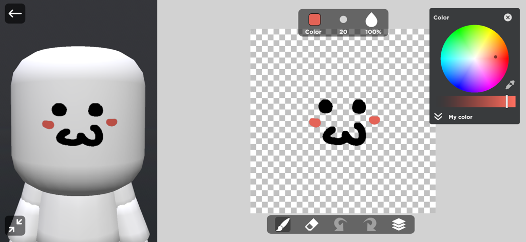 Personalizando la cara de un avatar usando la herramienta de pintura facial en Blox World