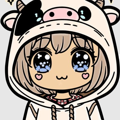 kawaii girl with cow hoodie