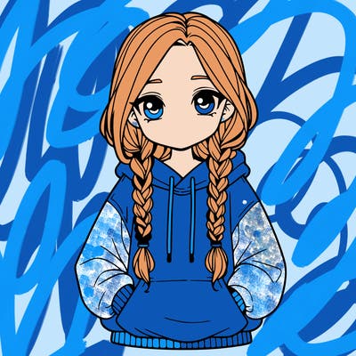 a realistic girl with a oversized hoodie and she has braids